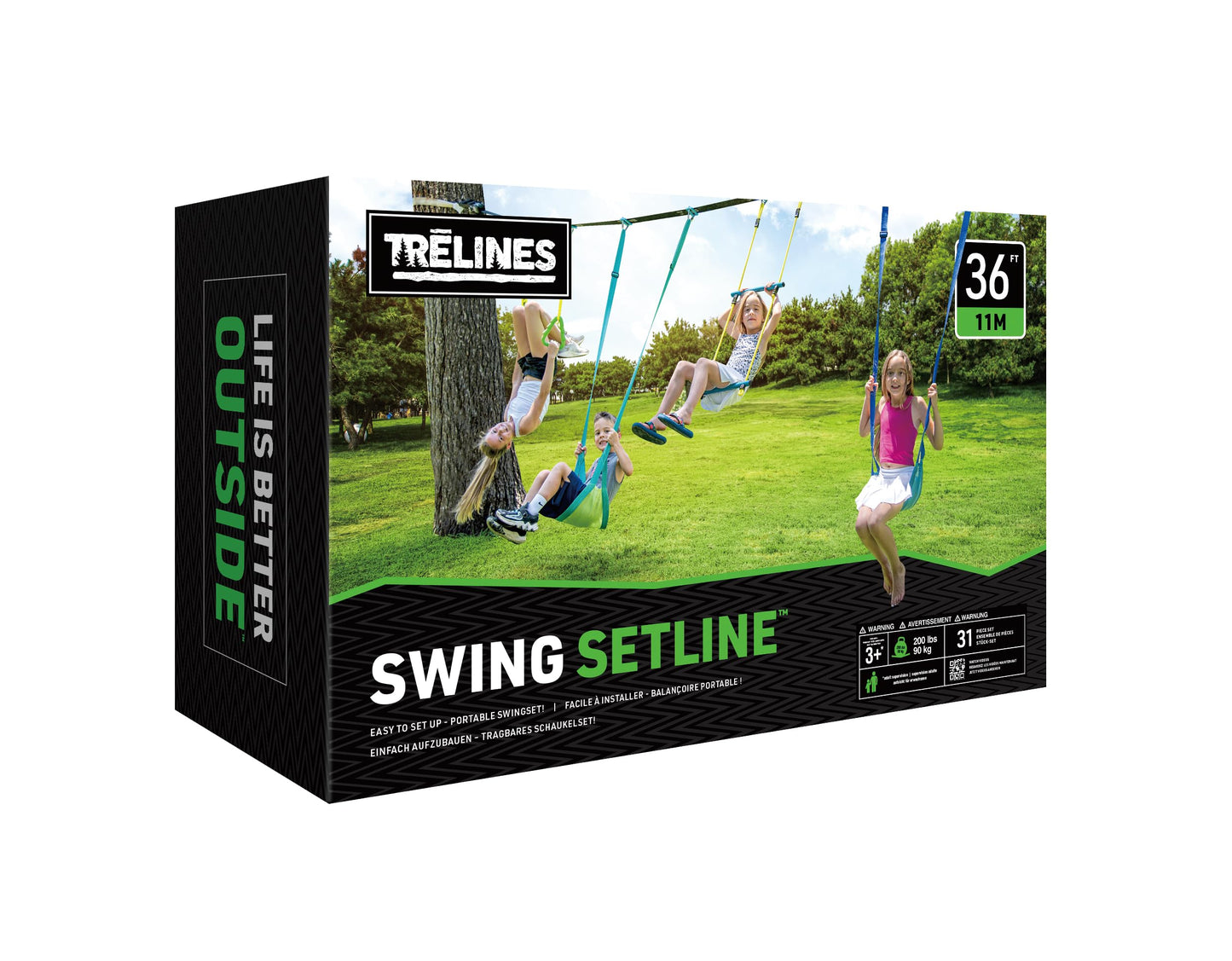 Trelines Swingset Gymnastics Kit 36' - Create an Affordable Swing Set, Slackline & Gymnastics Line - 2 Swings, Double Trapeze bar, 2 Ninja Tree Gym Rings - for Boys and Girls 3+ Holds 500 lbs+