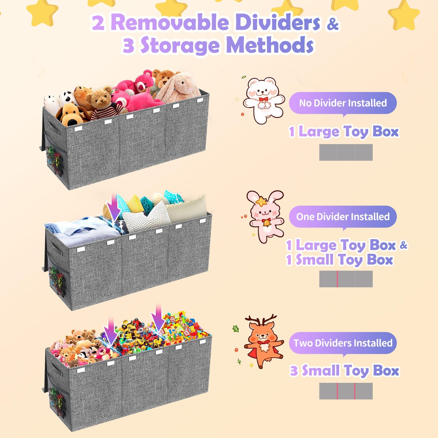 Mabahoo Extra Large Toy Box Chest with Lids, Collapsible Sturdy Kids Toy Storage Organizer Boxes for Boys Girls, 40"x14"x16", Toybox Storage Bins Basket for Living Room, Bedroom, Nursery, Gray