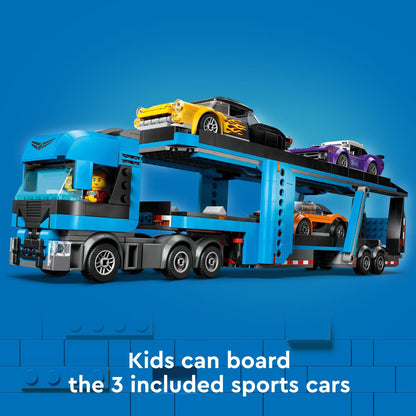 LEGO City Car Transporter Truck with Sports Cars, 4 Vehicle Car Toy Set for Kids Ages 7 and Up, Fun Kids Gift Ideas for Holiday or Birthday, Creative Toys, 4 Minifigures for Imaginative Play, 60408