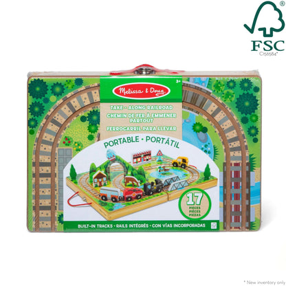 Melissa & Doug Take-Along Railroad Tabletop Playset with Wooden Train Toys, Animals & Scenery Play Pieces, Preschool Learning Toys for Girls & Boys 3+ - FSC Certified