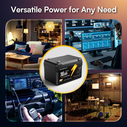 GOLDENMATE 12V 16Ah LiFePO4 Battery, IP67 Waterproof, 12V Lithium Battery w/ 5000+ Deep Cycles, Built-in BMS, Premium Lithium Iron Phosphate Cell, Ideal for Solar, Marine, Fishfinder, Off-grid camping