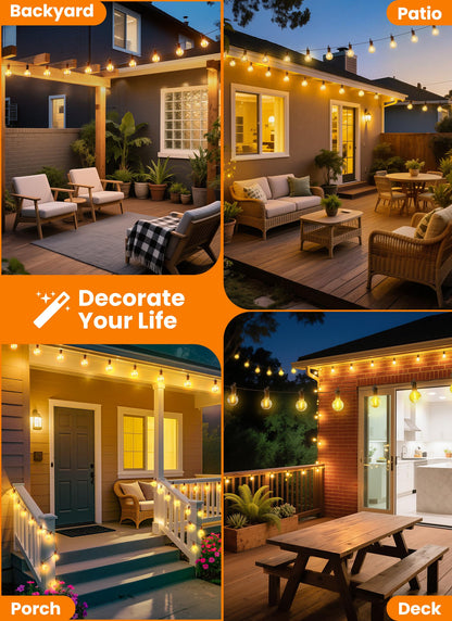 SmartDawn Outdoor String Patio Lights 100FT 50 LED String Lights Waterproof Connectable Shatterproof Hanging Outside Light Backyard Porch Deck Balcony Garden Yard Decor Lighting Edison Bulbs 2200K