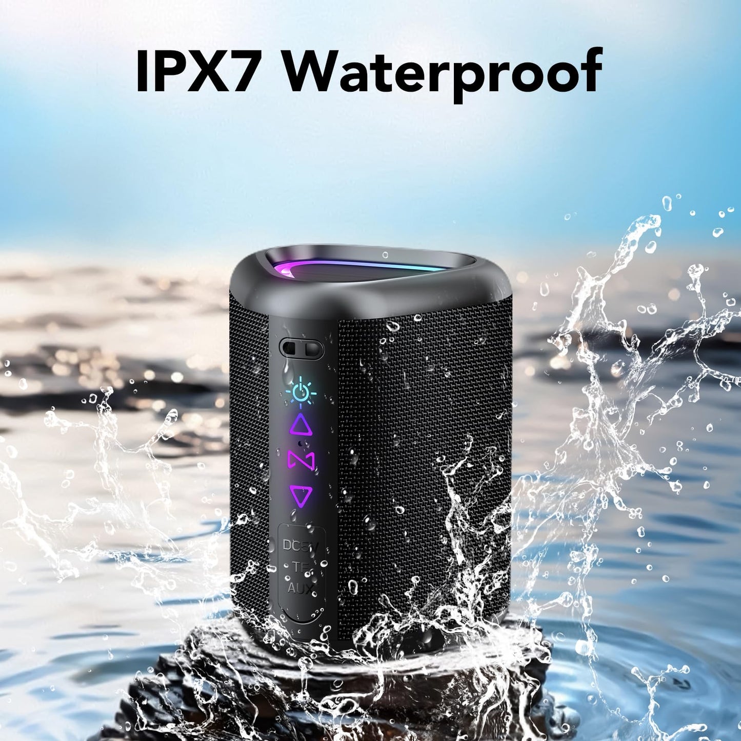 aowoka Bluetooth Speaker, 2025 Portable Wireless Speakers with Led Light, Bluetooth 5.4, 24H Playtime, Enhanced Bass, IPX7 Waterproof, Outdoor Speaker for Travel, Sport, Party, Biking.