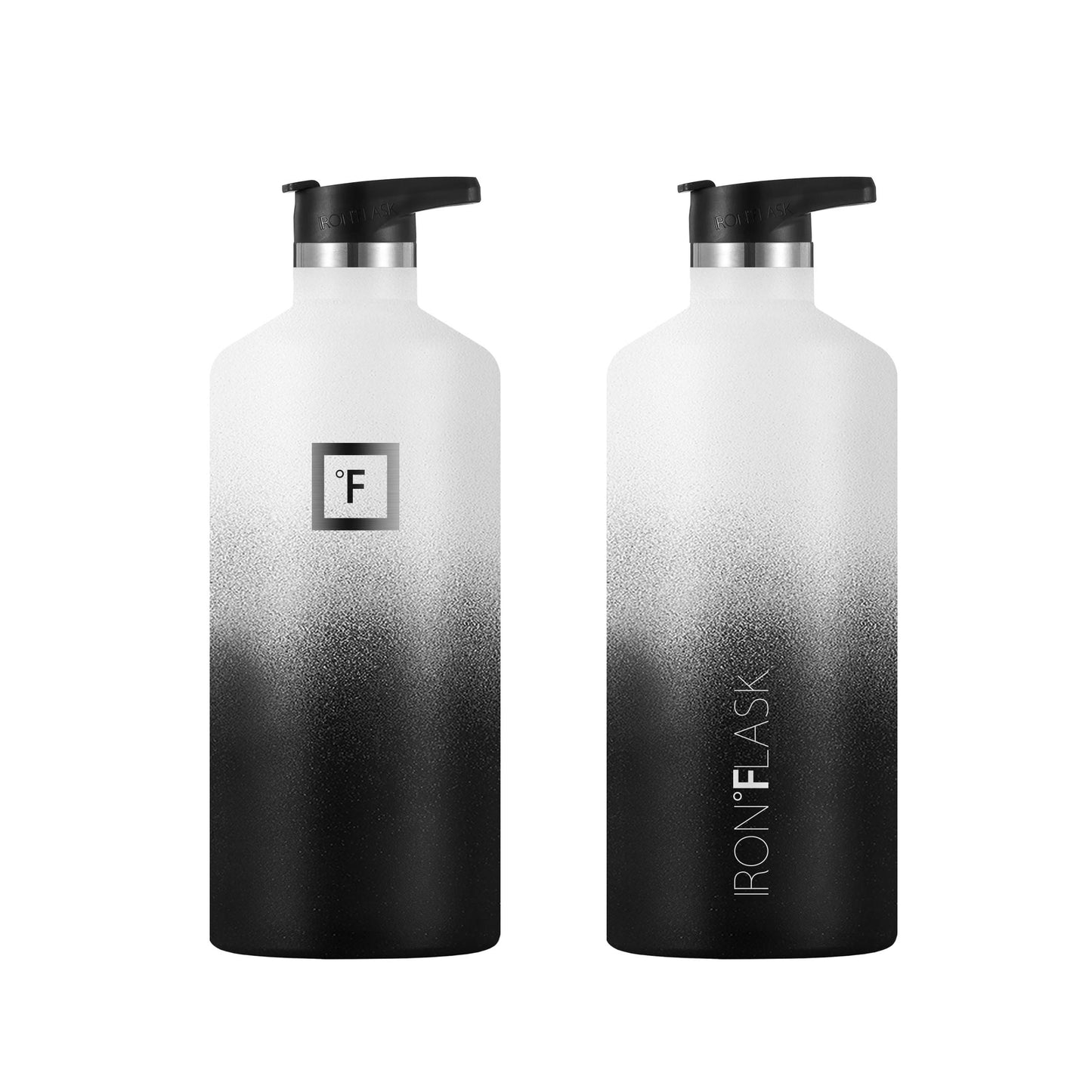 IRON °FLASK Camping & Hiking Hydration Canteens - 3 Lids (Narrow Spout Lid) Leak Proof Vacuum Insulated Stainless Steel - Hot & Cold Double Walled Sports Water Bottle - Day & Night, 64 Oz