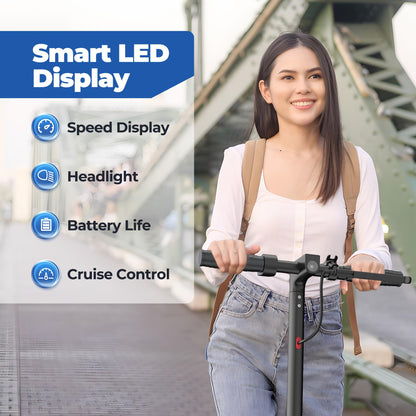 Maxshot Electric Scooter, 8.5" /10" /14" Tire, 16/19/22 Mph Top Speed, 12/16/21/27/28/49/50 Miles Long Range, Folding Escooter for Adults and Kids with Seat Bag, Dual Braking, Dual Suspension, App