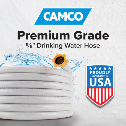 Camco TastePURE 25-Ft Water Hose - RV Drinking Water Hose Contains No Lead, No BPA & No Phthalate - Features Diamond-Hatch Reinforced PVC Design - 5/8” Inside Diameter, Made in the USA (22783)