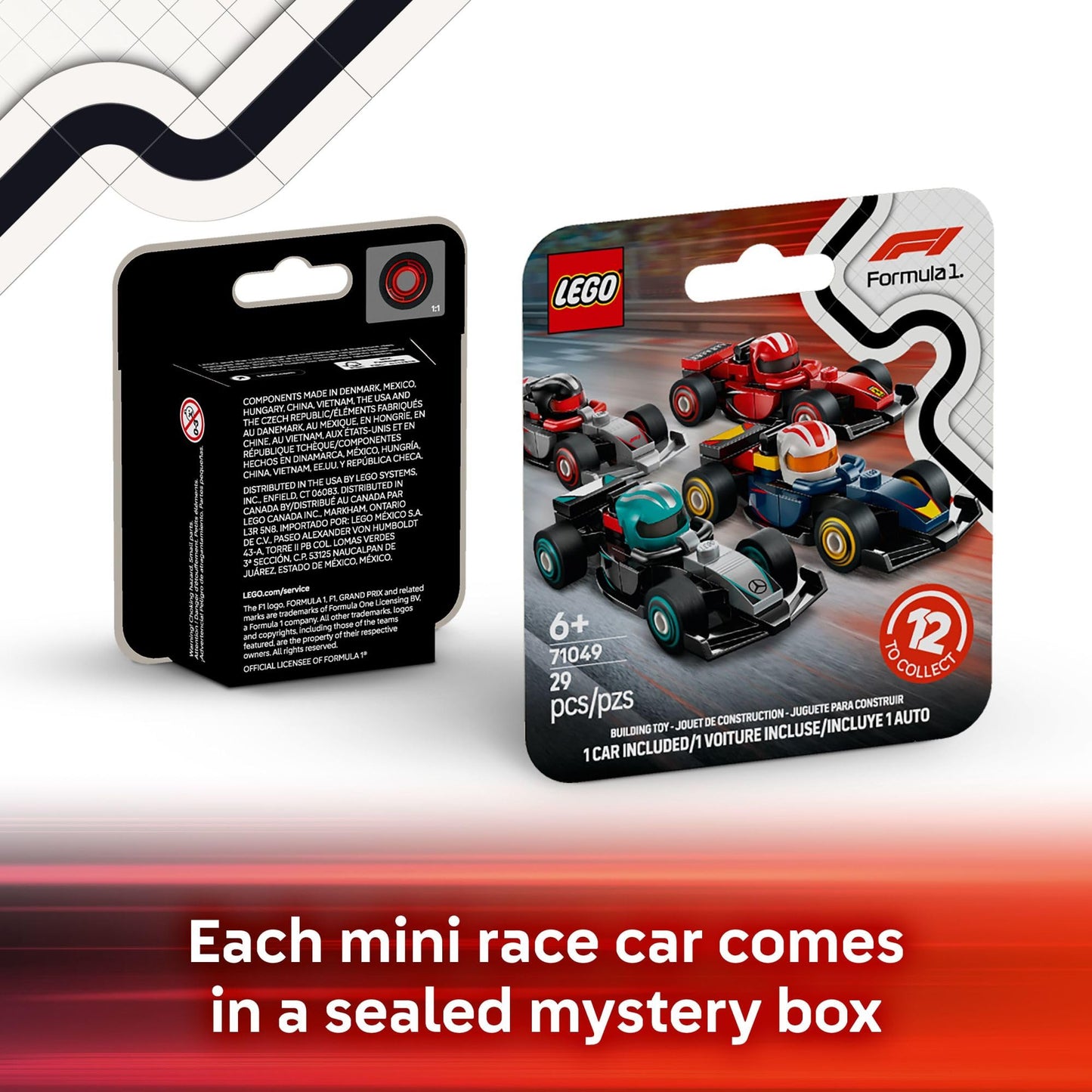 LEGO F1 Collectible Race Cars 6 Pack - Building Set for Boys and Girls, Ages 6+ - Birthday Gift Idea for Racing Fans - Mystery Box with 6 Surprise F1 Model Cars - Great Travel Toy - 66796