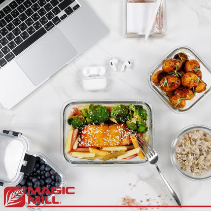 Magic Mill Glass Storage Containers with lids Set | Ultimate 24pc Sets with 12 Food Storage Containers & 12 Airtight Locking Lids for Lunch, Meal Prep, Fridge, Freezer, and Dishwasher Safe, BPA-Free