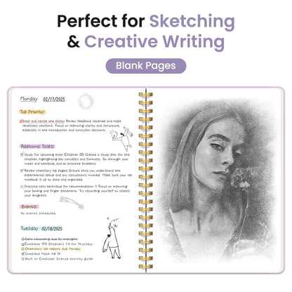 Taja Blank Spiral Journal Notebook for Women & Men, 140 Pages, Sketch Book, Plain Notebook for Drawing & Sketching, Journals for Creative Writing, A5(6"x8") - Purple