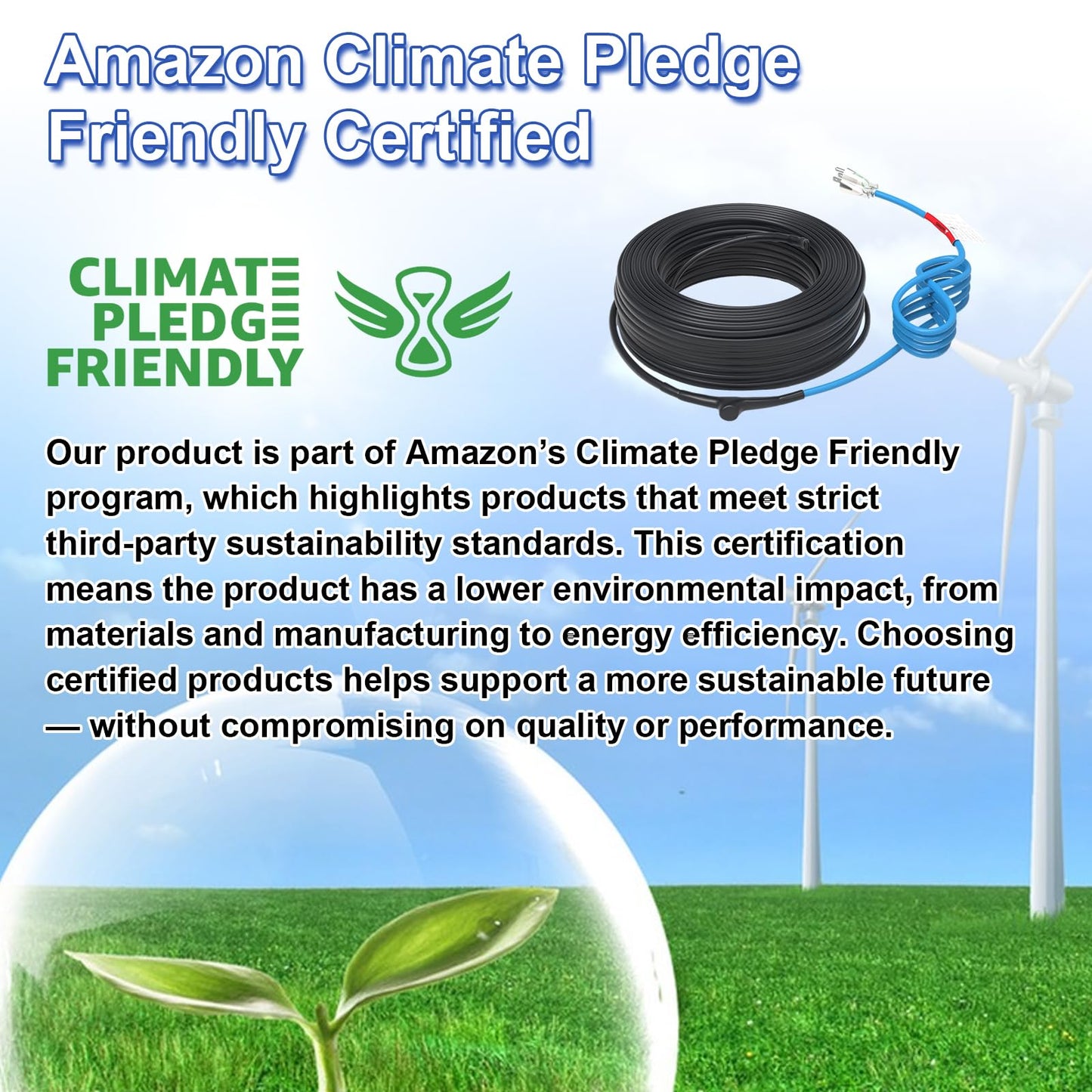 TOPDURE Self-Regulating Pre-assembled Water Pipe Heat Cable for Pipe Freeze Protection, Energy-Saving Pipe Heating Cable Keeps Water Flowing at -40°F 120V 40FT