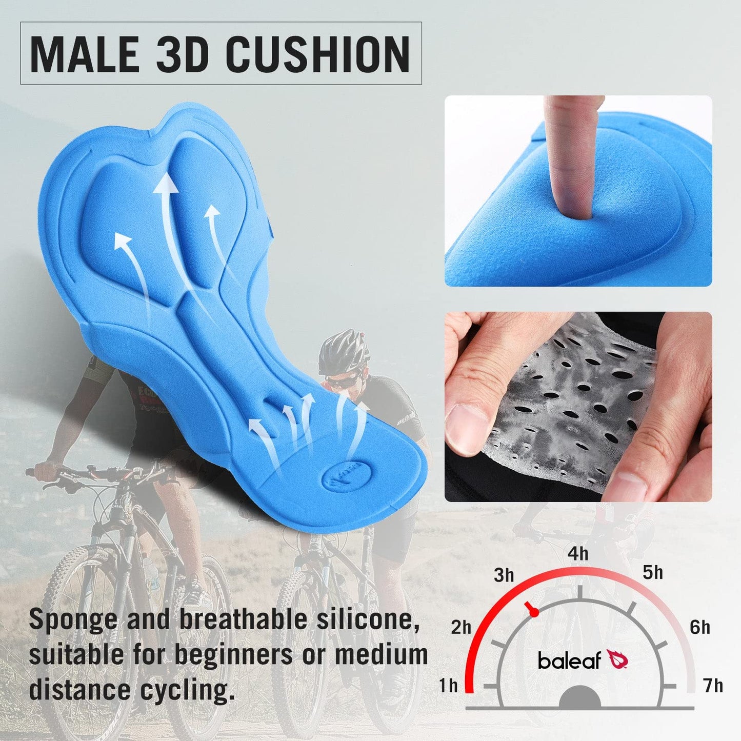 baleaf Men's 3D Padded Bike Shorts Cycling Underwear MTB Liner Road Biking Bicycle Clothes Blue L