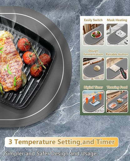 Food Warming Mats for Countertop Extra Large(XXL 36"x15"),Electric Heating Pad for Food,Roll Up Silicone Warmer Mat for Party,Christmas House Warming Gift for Home Daily Use(Gray)