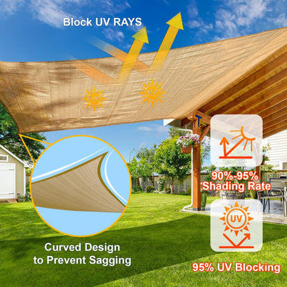 SUNLAX Sun Shade Sail 6.5' x 10' Sand Rectangle Canopy Sail Shade Cover UV Block Permeable Sunshade Outdoor for Patio Backyard (We Make Custom Size)