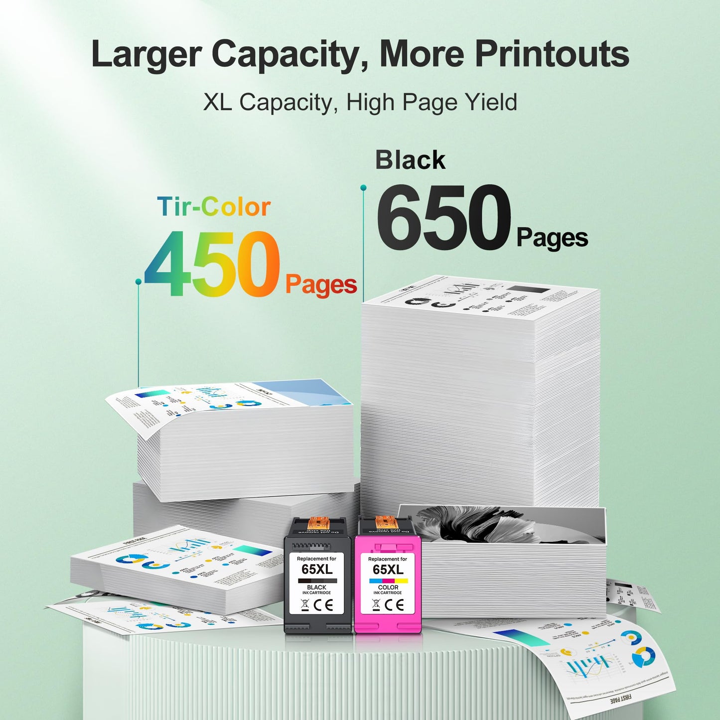 65XL Black/Tri-color Ink Cartridges (2-pack) for HP Ink 65 65XL High Yield Work for HP DeskJet 3755, 3772, 3722, 3752, 3700 Series; 2622, 2652, 2600 Series; Envy 5055, 5052, 5014, 5000 Series T0A36AN