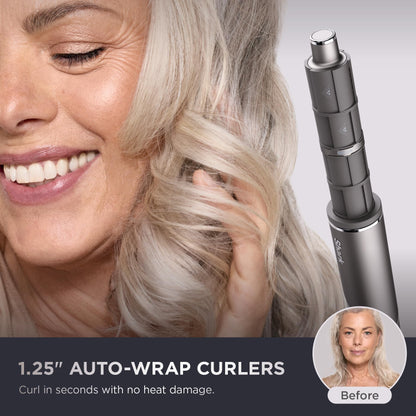 Shark FlexFusion Hair Straightener & Powerful Hair Dryer with Fusion Hair Brush, Ceramic Air Styler with Auto-Wrap Hair Curlers, Concentrator, & FrizzFighter, Ceramic Plates, Metallic Mist, HD651S