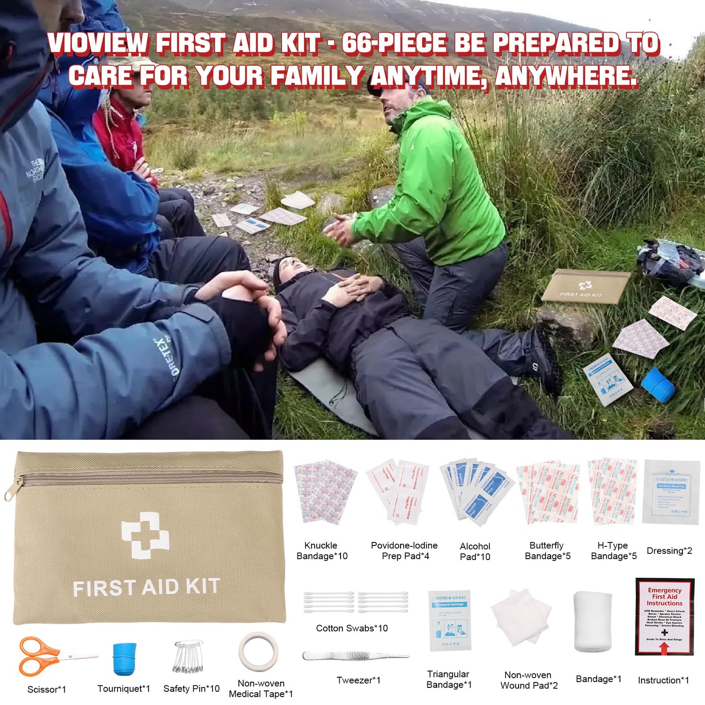 Vioview Emergency Survival Kit and First Aid Kit, Professional Survival Gear and Equipment Med Supplies with Molle Pouch and Emergency Tent, Outdoor Adventure, Hiking, Hunting, Gifts for Men Women