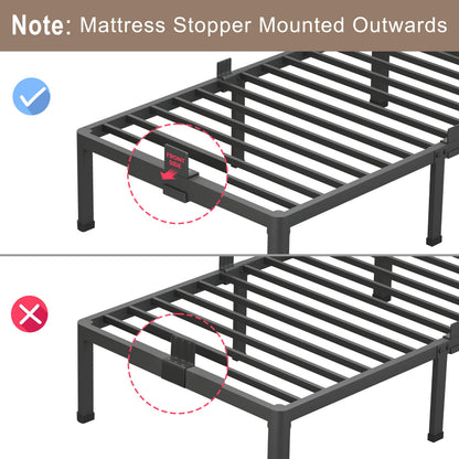ROIL 14 inch Twin Bed Frames with Headboard Hole and Round Corner Legs Mattress Retainers 3500LBS Heavy Duty Steel Slats No Box Spring Needed Platform Noise-Free Easy Assembly