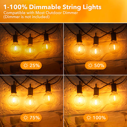 Brightown Outdoor String Lights - Connectable Dimmable LED Patio String Lights with G40 Globe Plastic Bulbs, All Weatherproof Hanging Lights for Outside Backyard Porch (50 ft - 25 LED Bulbs)