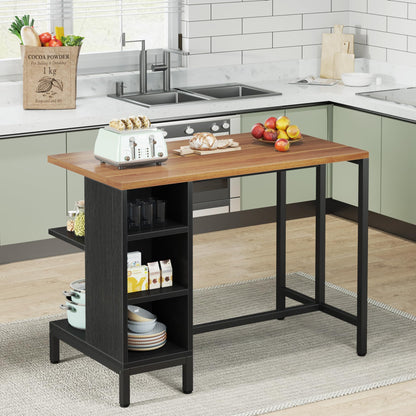 Tribesigns Kitchen Island, Kitchen Shelf Kitchen Bar Table with 5 Open Storage Shelves and Large Worktop, Industrial Butcher Block Island (Stools Not Included)