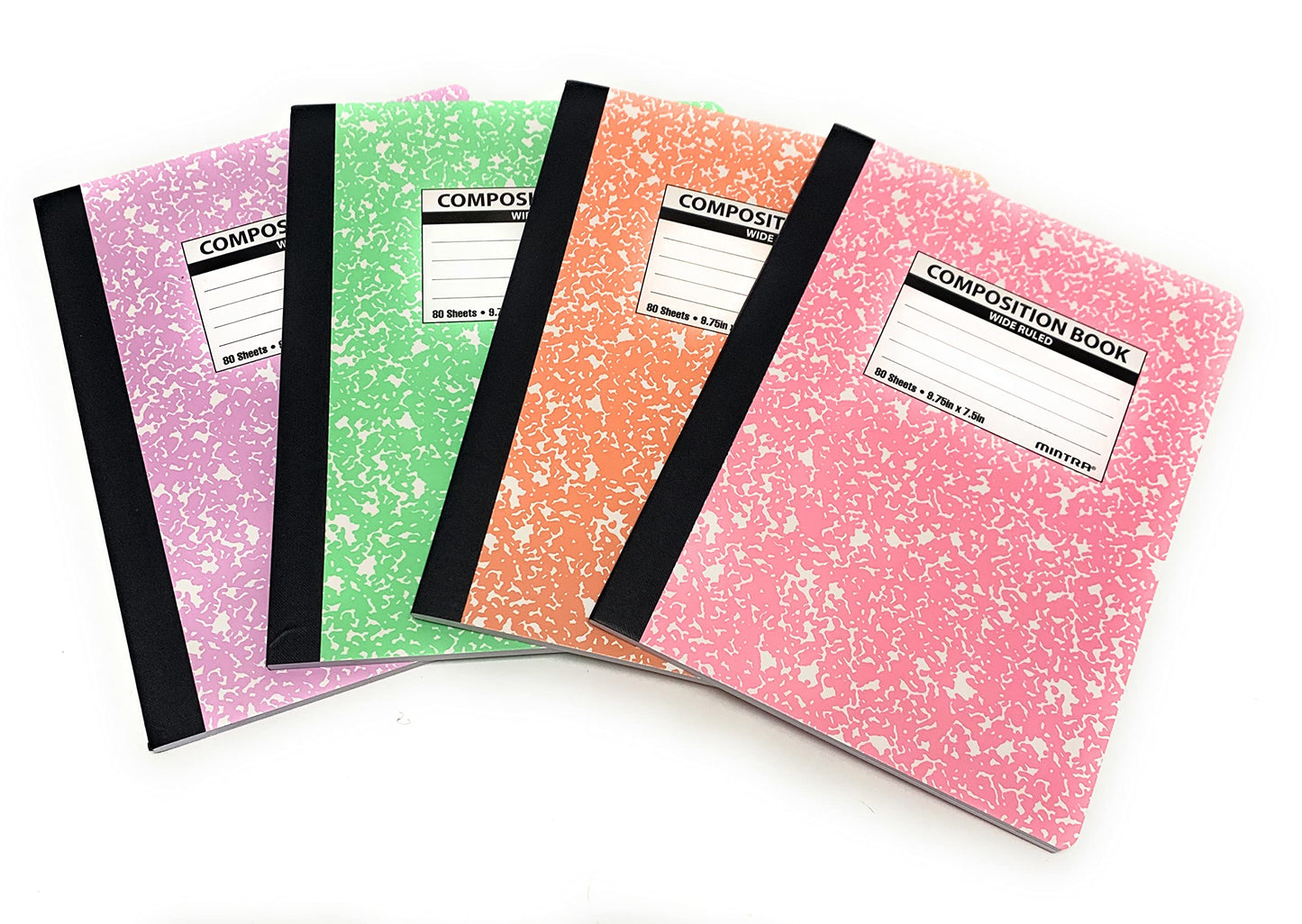 Mintra Office Composition Books - Sturdy Flexible Cover (4 Pack, Pastel Marble Comp - Wide Ruled)