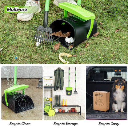 MXF Pooper Scooper Swivel Bin & Rake Kit with 20 Waste Bags, 36.6" Long Handle Adjustable Portable Non-Breakable Dog Pooper Scooper for Large Medium Small Dogs, Poop Scooper for Lawn Yard Dog Kennel