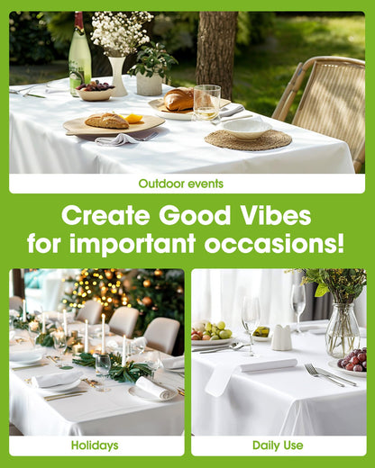 Pureegg Plastic Table Cloth Disposable 10 Pack, 54 x 72 Inch Table Cloths, Party, Picnic, Wedding, Decorative Tablecloths, Rectangle, White Plastic Cover, Leakproof & Sturdy, White