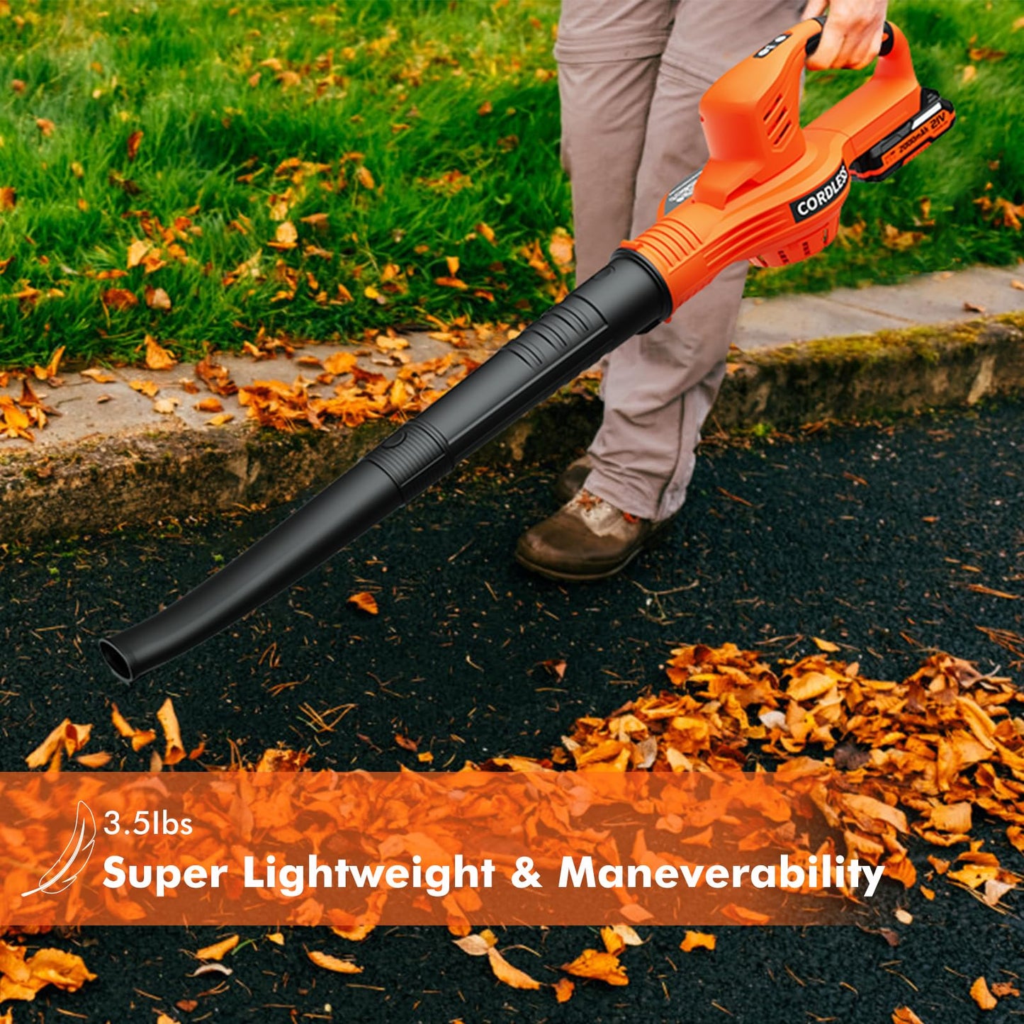 Leaf Blower Cordless - 21V Electric Cordless Leaf Blower with 2 Batteries and Charger, 2 Speed Mode, 2.0Ah Lightweight Battery Powered Leaf Blowers for Lawn Care, Patio, Blowing Leaves