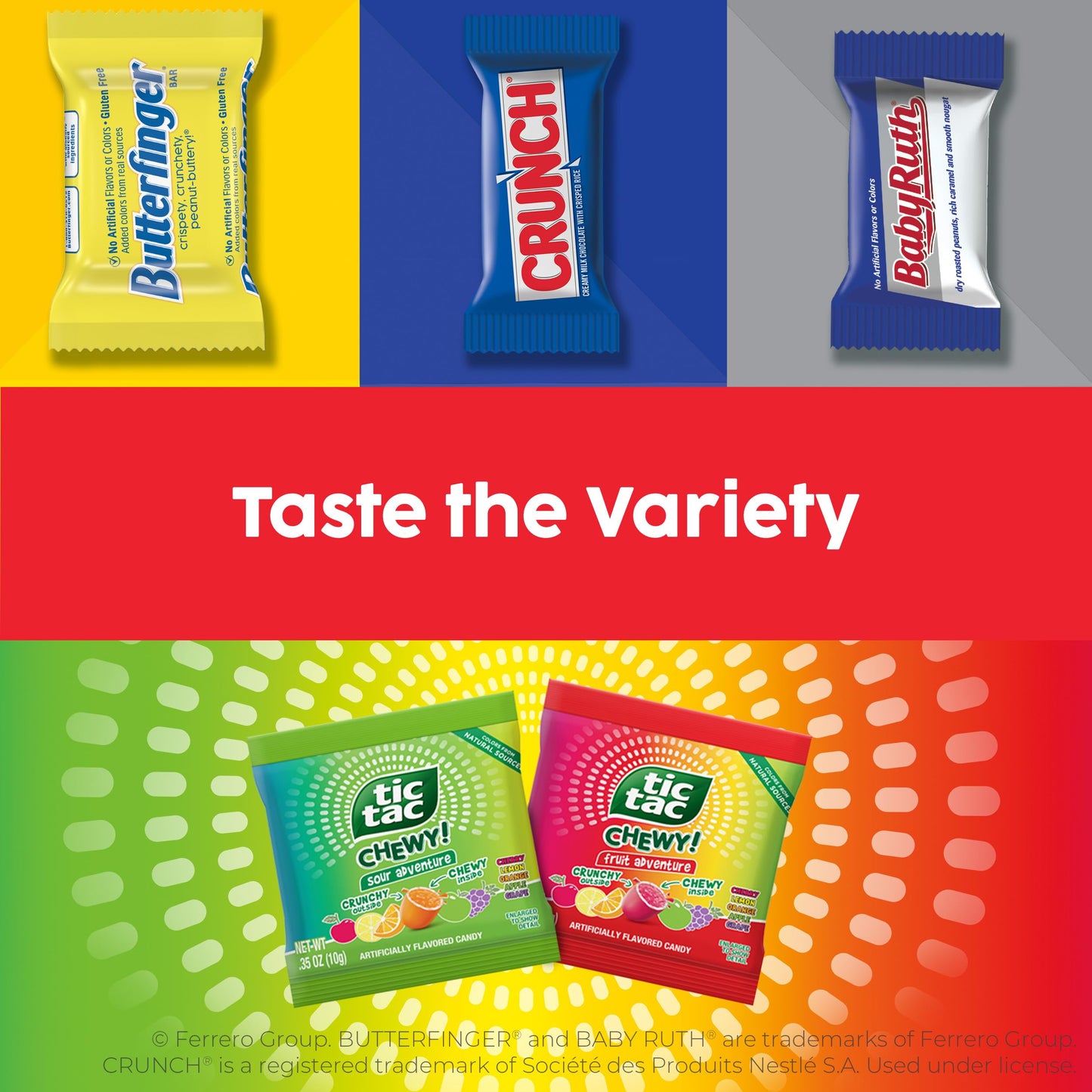 Butterfinger, CRUNCH, Baby Ruth, TIC TAC CHEWY!, Fun Size Assorted Candy Bars, Great for Sharing, Bulk 70 Count, 25.4 oz