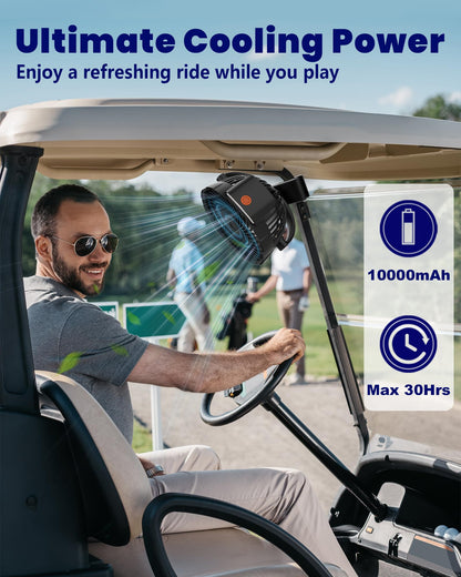 Tenvolti 10000mAh Clip on Fan, 8-Inch Golf Cart Fan Rechargeable with LED Light, 9 Speeds Strong Airflow, Ultra Quiet, 30Hrs Runtime, 360° Rotation, Cooling for Bed Camping Office Desk Dorm, Black