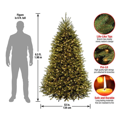 National Tree Company 6.5 ft Pre-Lit Dunhill Fir Artificial Christmas Tree, 650 Clear Lights, 1,838 Tips, Includes Stand, Green
