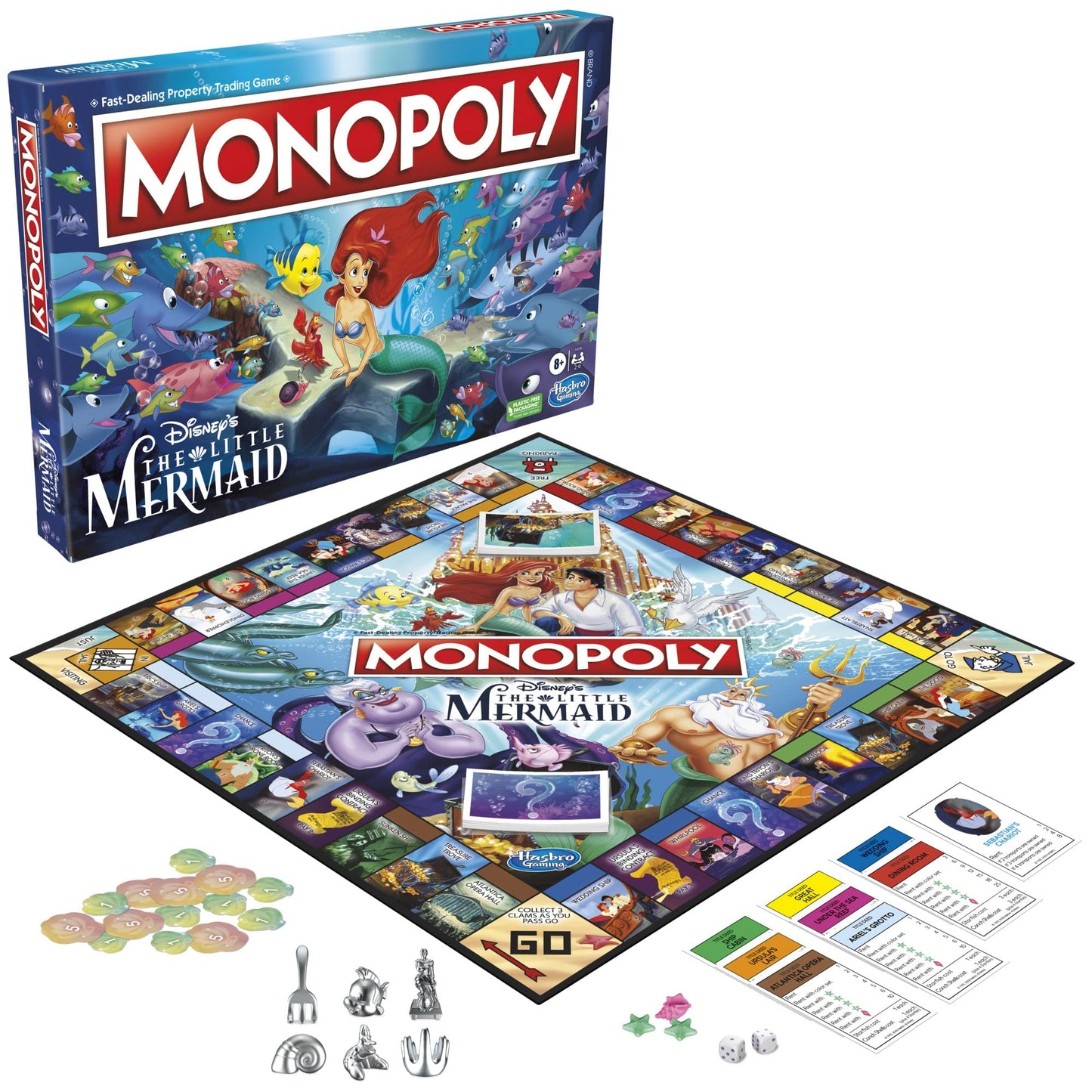 Monopoly Hasbro Gaming Disney's The Little Mermaid Edition Board Game, 2-6 Players for Family and Kids Ages 8+, with 6 Themed Tokens (Amazon Exclusive)