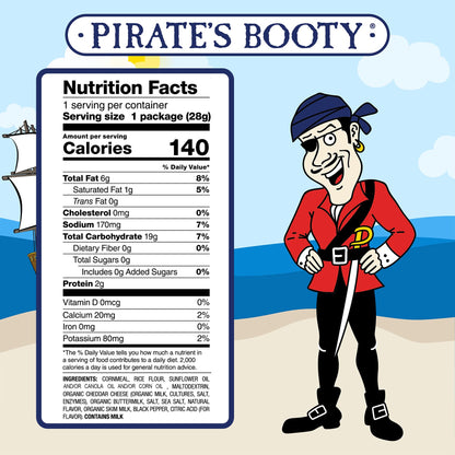 Pirate's Booty Aged White Cheddar Cheese Puffs, Gluten-Free, Kids Snacks, 1oz (30ct)