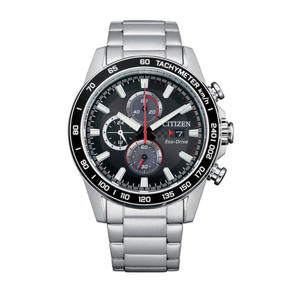 Citizen Men's Eco-Drive Weekender Brycen Chronograph Watch in Stainless Steel, Black Dial (Model: CA0780-52E)