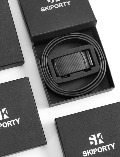 SKiporty Mens Belt,Ratchet Belts for Men Leather 1 3/8'' Adjustable for Dress Jeans A-Black 36" to 42" Waist Adjustable