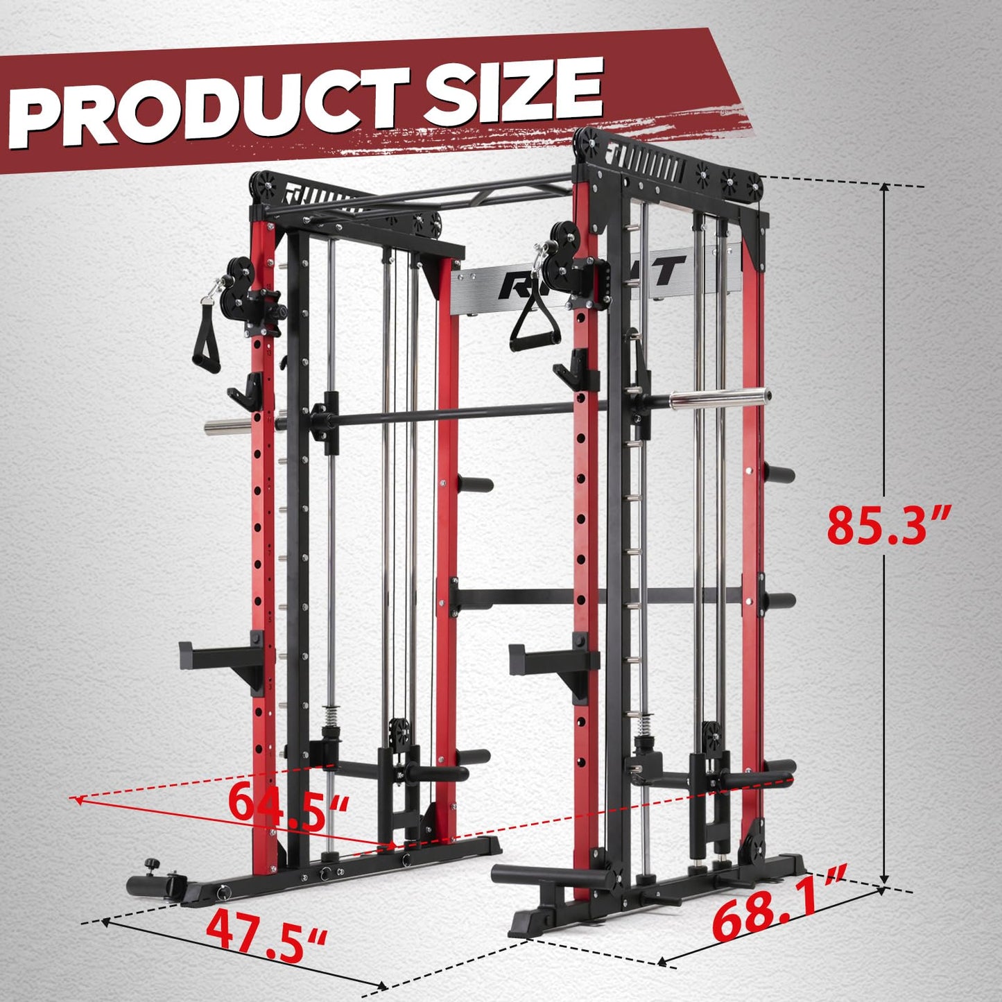 RitFit M1 Smith Machine with Cable Crossover System, Multi-Function Squat Rack Power Cage for Home Gym, Power Rack and Packages with Olympic Barbell Weight Set, Weight Bench, Olympic Bar and More