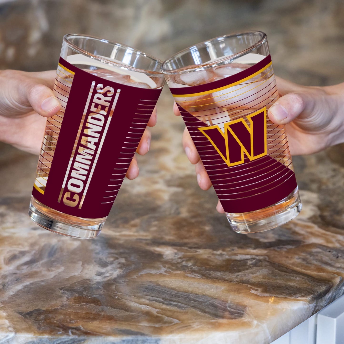 Rico Industries NFL Football Washington Commanders 16 oz Pint Glasses with Digitally Printed Logo, Practical Set of 2 Classic Drinking Glasses, Dishwasher Safe