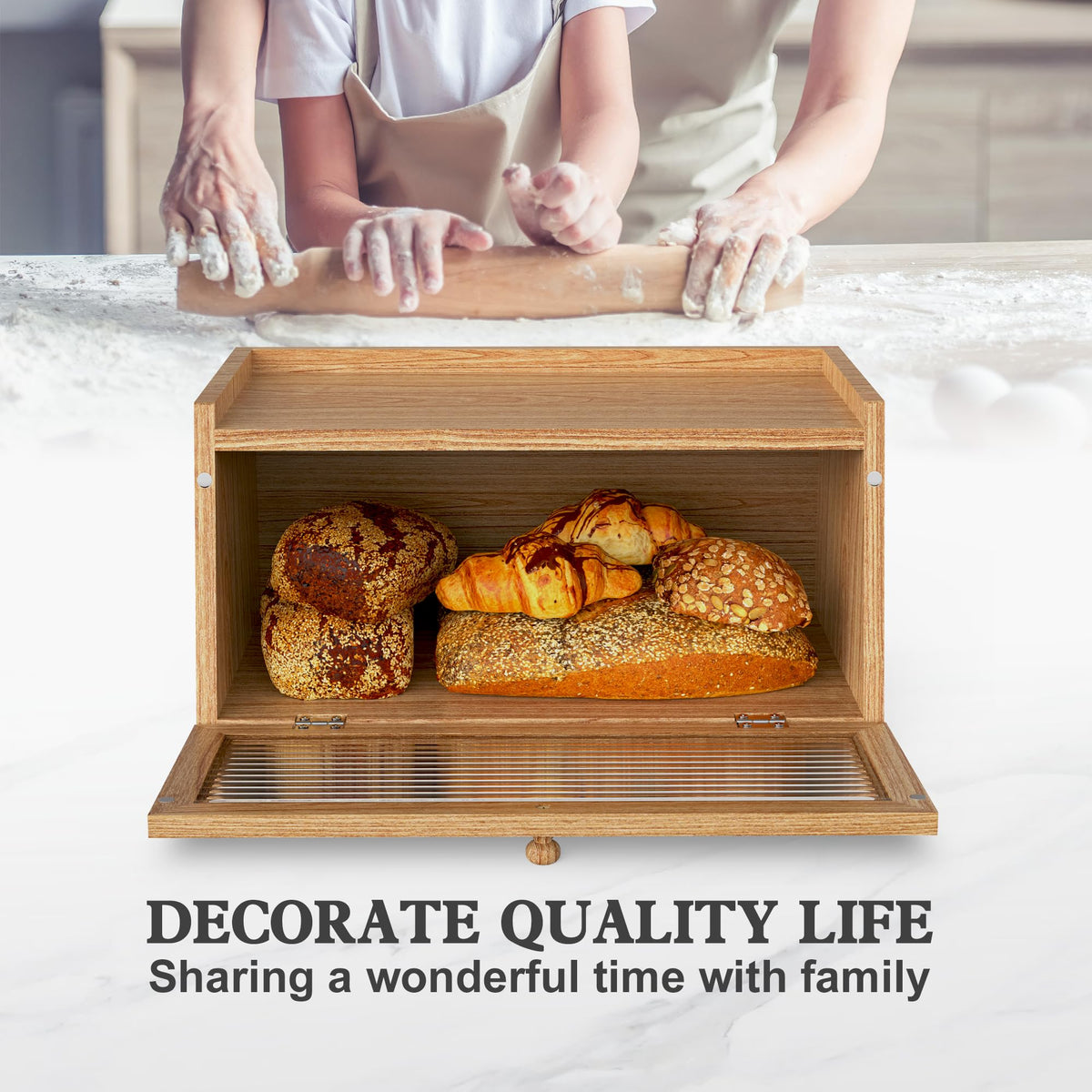 LOHASOK Bread Box for Kitchen Countertop Large Bread Box Farmhouse Bread Container Bread Storage with Window Bread Holder