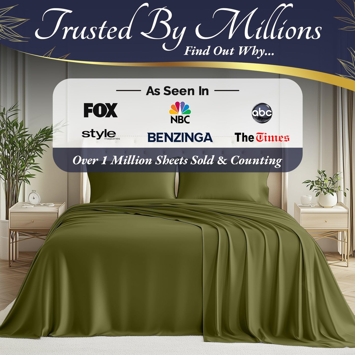 DECOLURE 100% Viscose Derived from Bamboo Sheets King Size 4pcs - Ultra Soft & Luxuriously Cooling, 17" Deep Pocket, Double Stitching, Perfect for Hot Sleepers - King Bed Sheets (Light Olive)