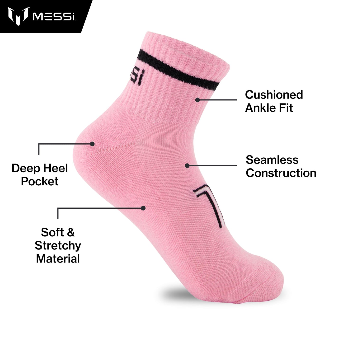 Messi Boys Lifestyle Ankle Socks, 6-Pack Kids Socks, Soft & Stretchy, Comfortable, Pink