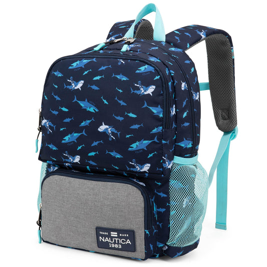 Nautica Backpack for Kids | Kindergarten, Elementary Children Backpack | 16" Tall | Shark Riders