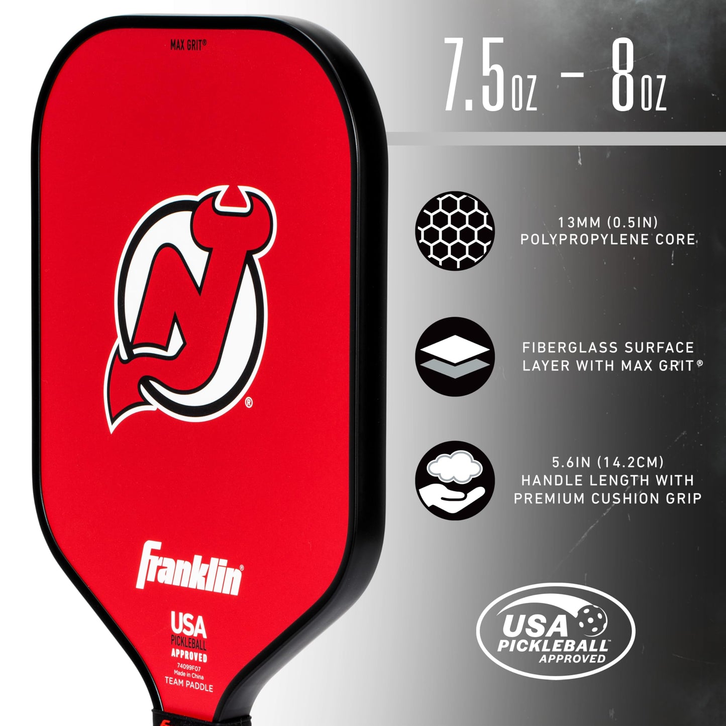 Franklin Sports NHL New Jersey Devils Pickleball Paddle - Official NHL Team Rackets - USAP (USAPA) Approved Premium Quality Pickleball Paddles - Authentic Team Logos + Colors