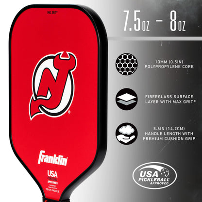 Franklin Sports NHL New Jersey Devils Pickleball Paddle - Official NHL Team Rackets - USAP (USAPA) Approved Premium Quality Pickleball Paddles - Authentic Team Logos + Colors