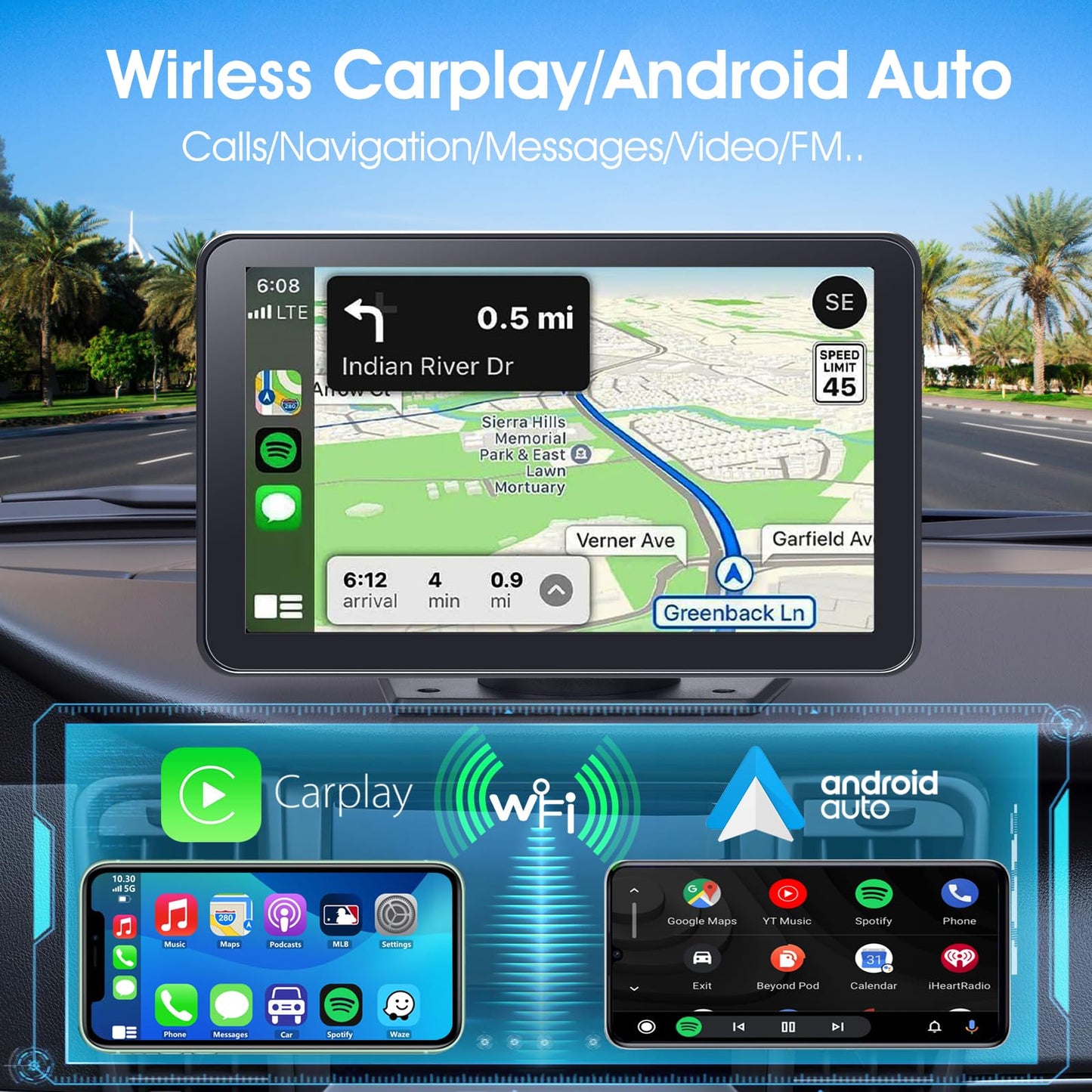 Eleacc Portable Wireless Carplay Car Stereo, 7" HD Touchscreen for Car with Apple CarPlay & Android Auto with Mirror Link/Backup Camera/Siri/Bluetooth/Navigation/AUX for All Vehicles