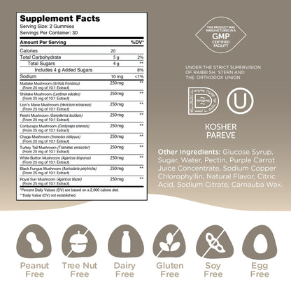 Zahler 10-in-1 Mushroom Gummies Raspberry Flavored with Lions Mane Mushroom, Reishi, Cordyceps, White Button, Plus 6 Adaptogenic Mushrooms (60)