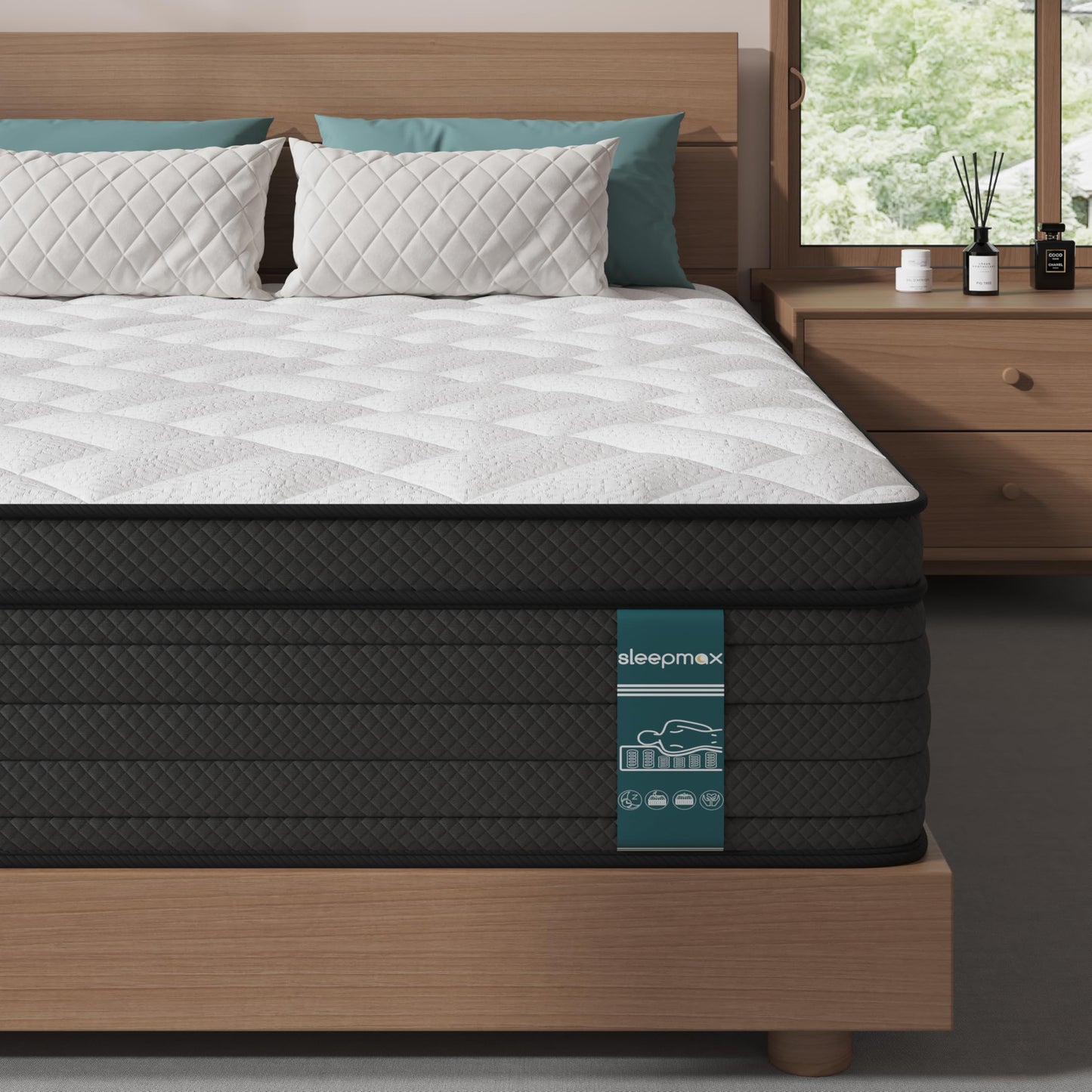 Sleepmax Queen Mattress 14 Inch - Deep Sleep Hybrid Mattress Pain Relief - Bed in a Box Extra Lumbar & Hip Support - Fiberglass-Free, CertiPUR-US Certified, 365-Night Trial