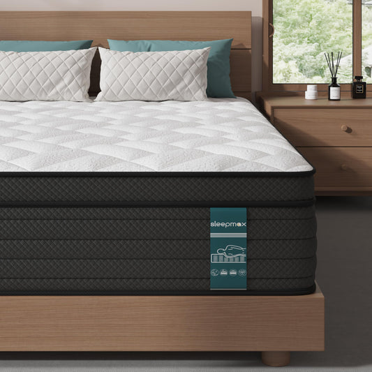 Sleepmax Queen Mattress 14 Inch - Deep Sleep Hybrid Mattress Pain Relief - Bed in a Box Extra Lumbar & Hip Support - Fiberglass-Free, CertiPUR-US Certified, 365-Night Trial