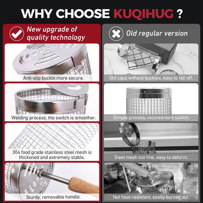 Rolling Grill Basket(2PCS), Removable Wooden Handle, 304 Stainless Steel, Grilling Accessories Tools for Vegetables Meat Food, Outdoor Camping Grilling, Birthday Gifts for Men Husband Men