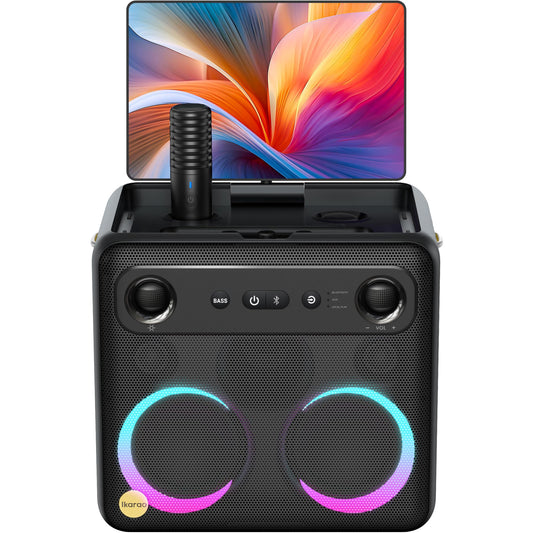 Ikarao Smart Karaoke Machine for Adults - with Lyrics Display, 64GB Karaoke Tablet, 2 Wireless Mics, Professional Karaoke System, 600W Peak Power, 4 DJ Lights, Karaoke Speaker for Any Occasion
