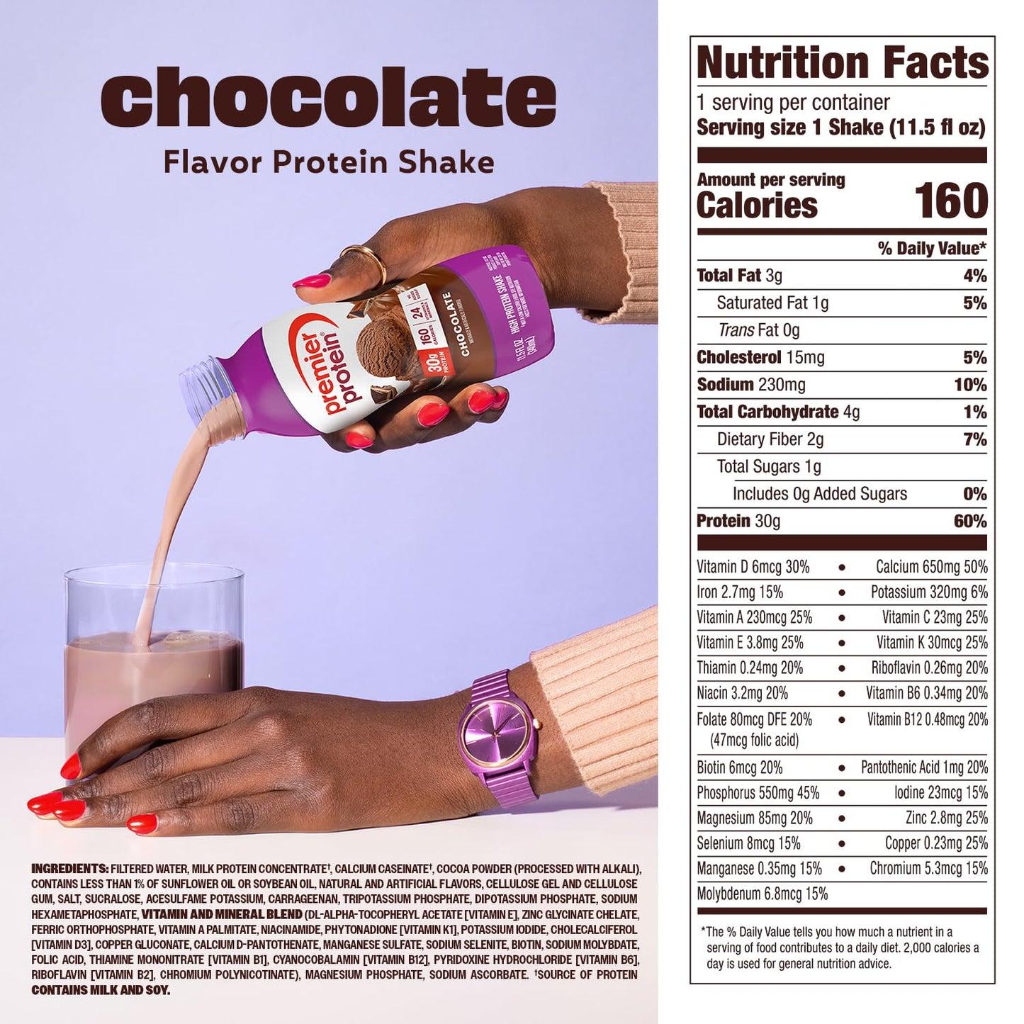 Premier Protein Shake, Chocolate, 30g Protein, No Added Sugar, 24 Vitamins & Minerals to Support Immune Health, 11.5 fl oz, 12 Pack (Packaging May Vary)