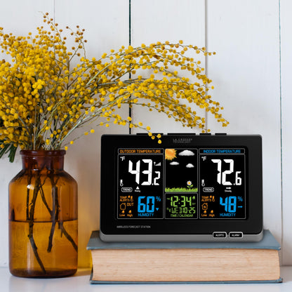 La Crosse Technology Advanced Weather Station with Full-Color LCD & Atomic Time - Monitor Indoor/Outdoor Conditions with Temperature Alerts and Humidity Readings with Transmission Range of 300 Feet